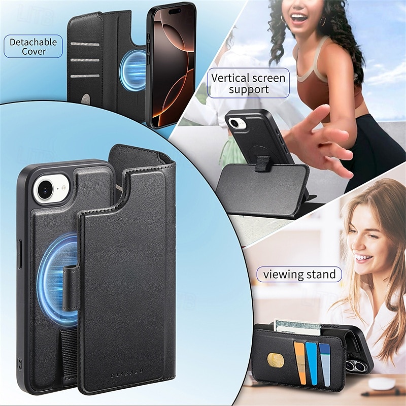 Phone Case For Apple AirTag iPhone 16 Pro Max Plus iPhone 15 14 Pro Max Plus iPhone 13 Pro Max Magnetic Adsorption Wallet Case Flip Cover with Stand Holder Detachable Support Wireless Charging Retro 2025 - $25.99 –P12