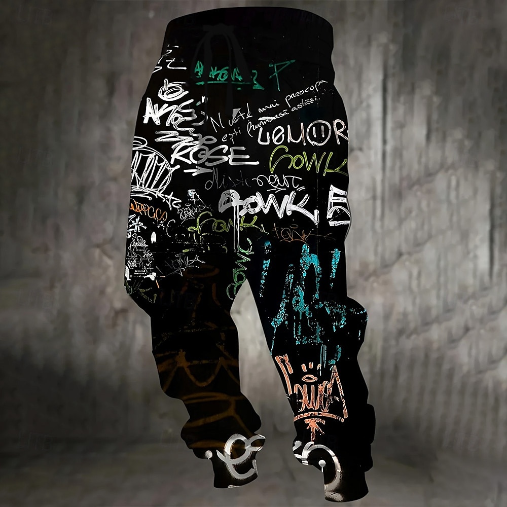 Męskie Kolorowy Graffiti Spodnie dresowe Uprawiający jogging Spodnie Średni Talia Elastyczna talia ze sznurkiem Codzienny Jogging Streetwear Ćwiczyć Spodnie dresowe sportowe z kieszeniami Wiosna 2026 - $24.99 –P4