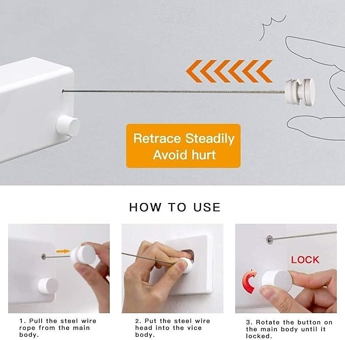 Varal retrátil para roupas, varal retrátil para secar roupas internas sem furadeira, corda de roupa dobrável invisível de parede, fio de aço para varanda e uso doméstico de 2025 por $39.99 –P4