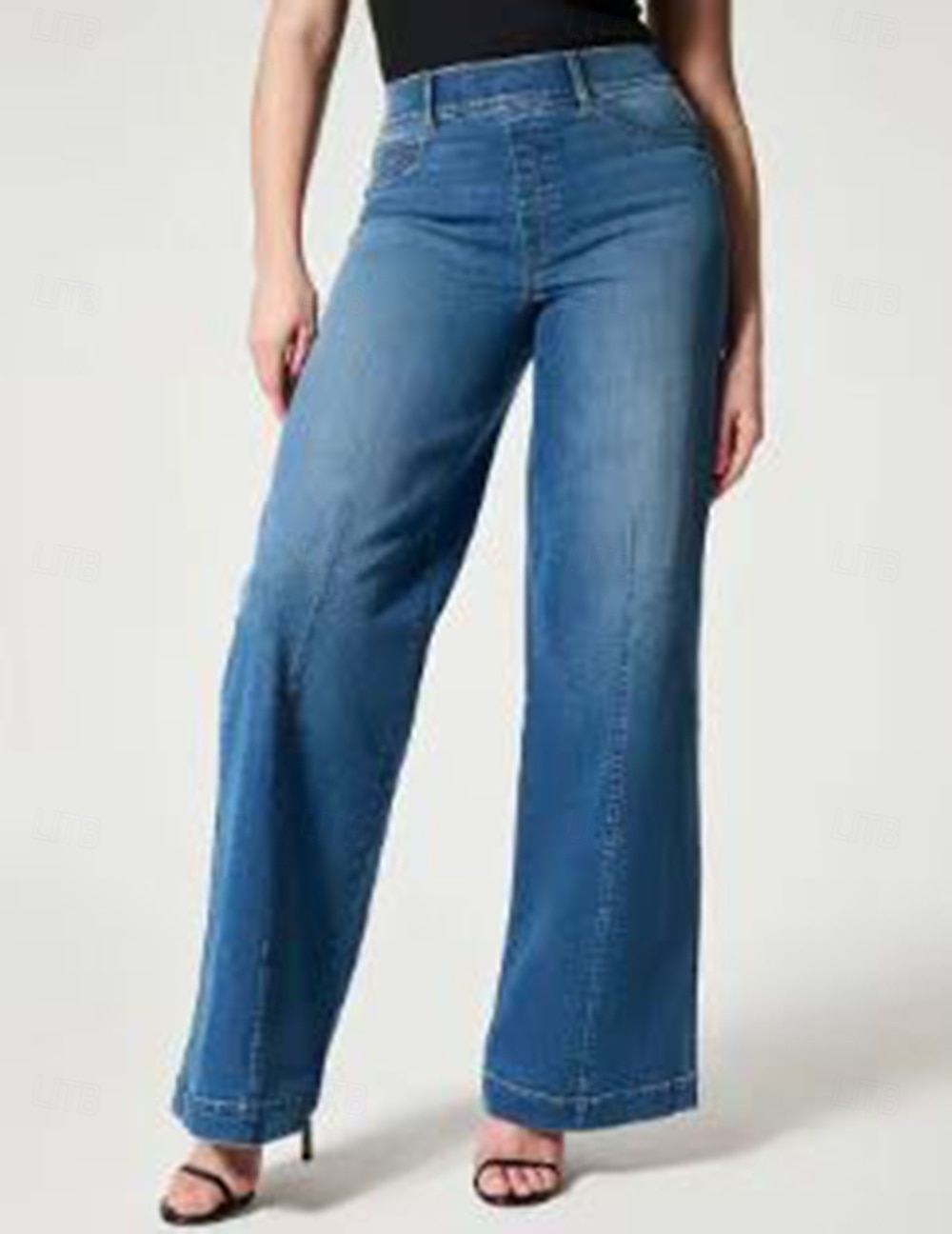 Femmes Jambe large Slacks Occasionnel Doux Longueur mollet Naturel Uni in in france they say Pontalon wide leg Confortable Rue Week-end Noir Blanche Bleu Printemps Automne Coupe Ample de 2025 ? $27.99 –P1