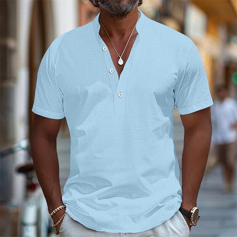 Per uomo Camicia Camicia di lino Camicia con colletto alla coreana Camicia popover Camicia Estiva Abbigliamento da spiaggia Semplice Vacanza Abbigliamento casual alla moda Nero Bianco Rosa Blu marino del 2025 a $20.99 –P6