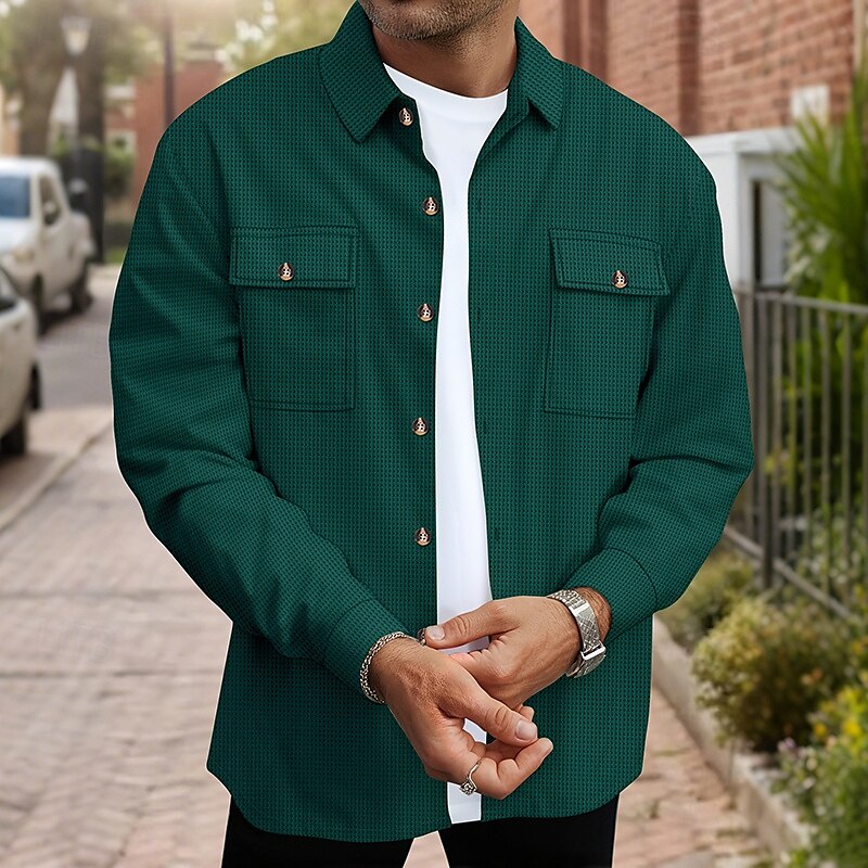 Homme Veste Légère Veste gaufrée Veste Décontractée Vacances Quotidien Respirant Avec Poches Printemps Automne Uni Mode Classique Revers Régulier Noir Blanche Vin Vert foncé Kaki Veste de 2025 ? $26.99 –P13