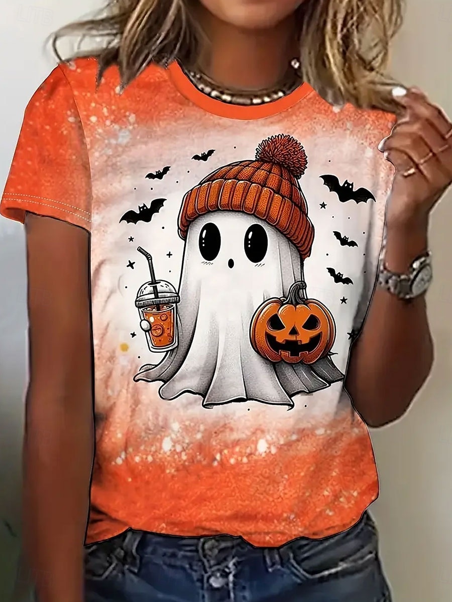 Halloween Femmes T-shirt Graphique Potiron ancien Élégant Classique Manche Courte Col ras du cou Col rond Hauts Réguliers Quotidien Week-end Imprimé Orange Été Automne de 2025 ? $19.99 –P1