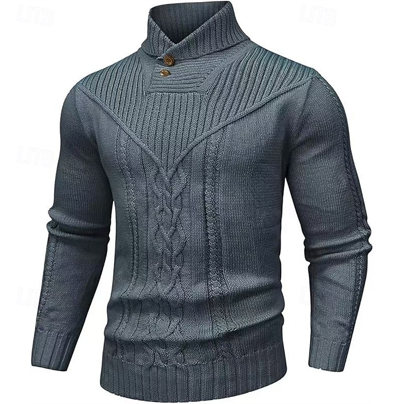 Voor heren Trui Gebreide trui Geribd breien Normale tops Gebreid Effen Opstaande boord Modieus Basic Vakantie Alledaagse kleding Kleding Herfst Winter Wijn Zwart S M L 2025 - $35.99 –P9