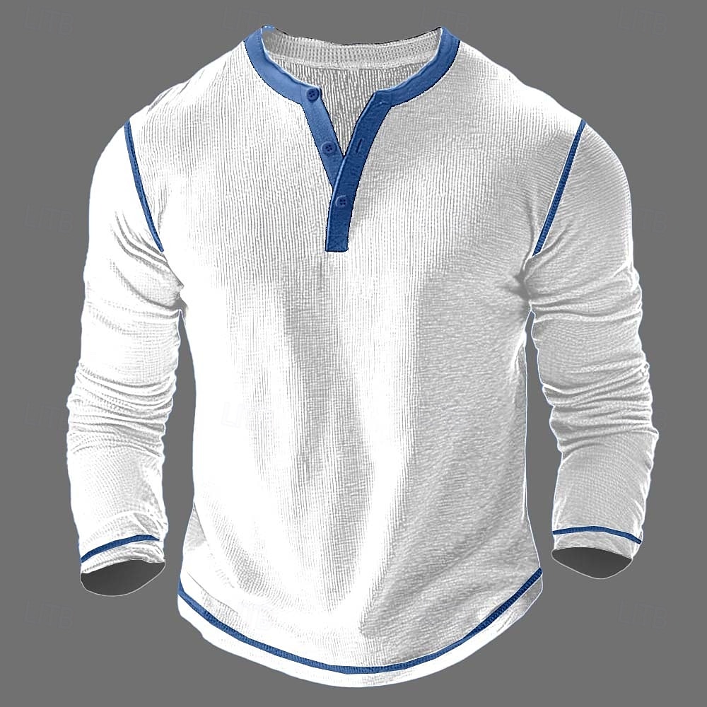 Men's T Shirt Henley Shirt Waffle Knit Tee Tee Top Long Sleeve Shirt Long Sleeve Color Block Solid Fashion Designer Basic Patchwork Henley Vacation Street Casual Spring & Fall Dark Gray Black White 2025 - $20.99 –P10