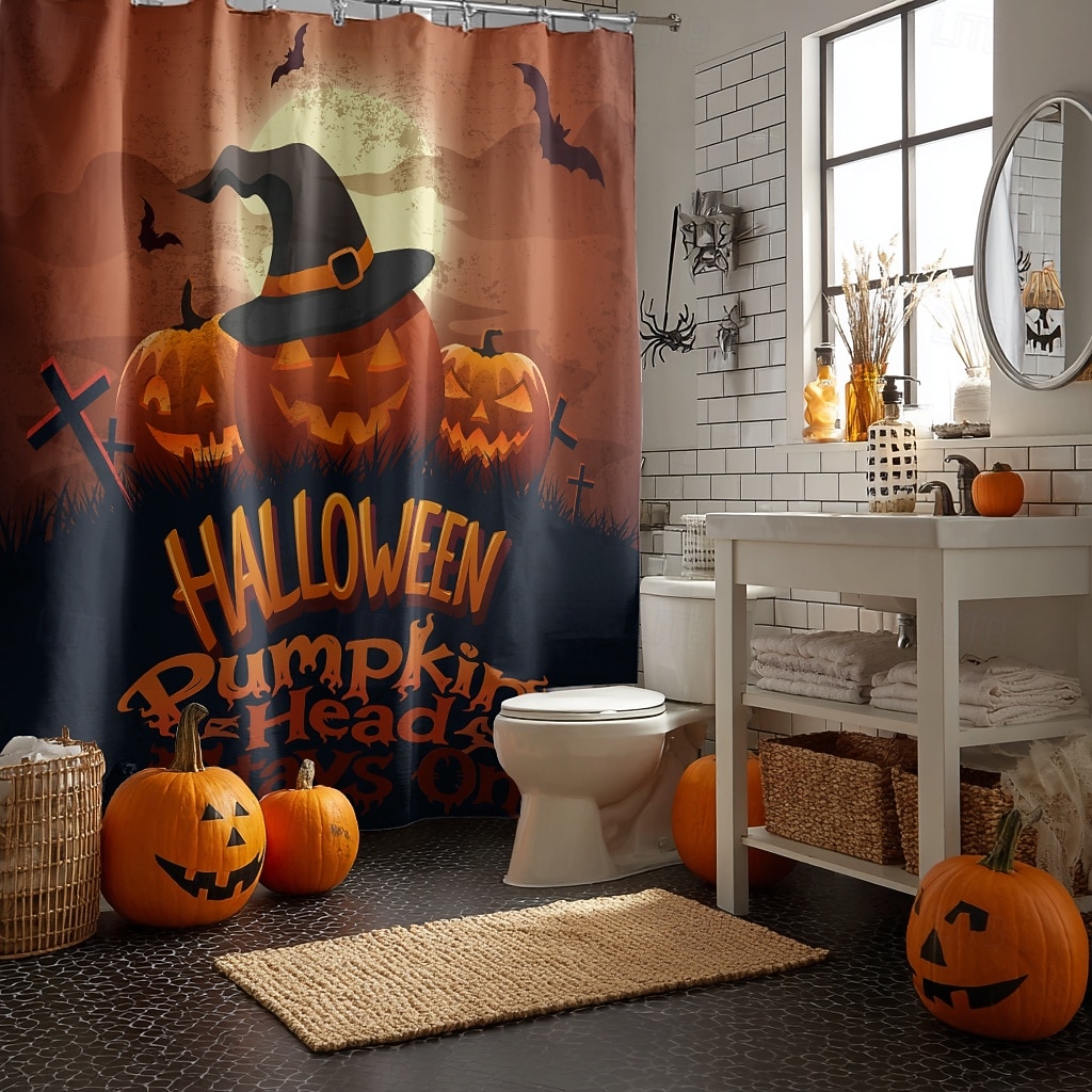 Rideau de douche d'Halloween avec crochets en polyester lavable et imperméable, décoration de salle de bain et baignoire de 2025 ? $21.99 –P17
