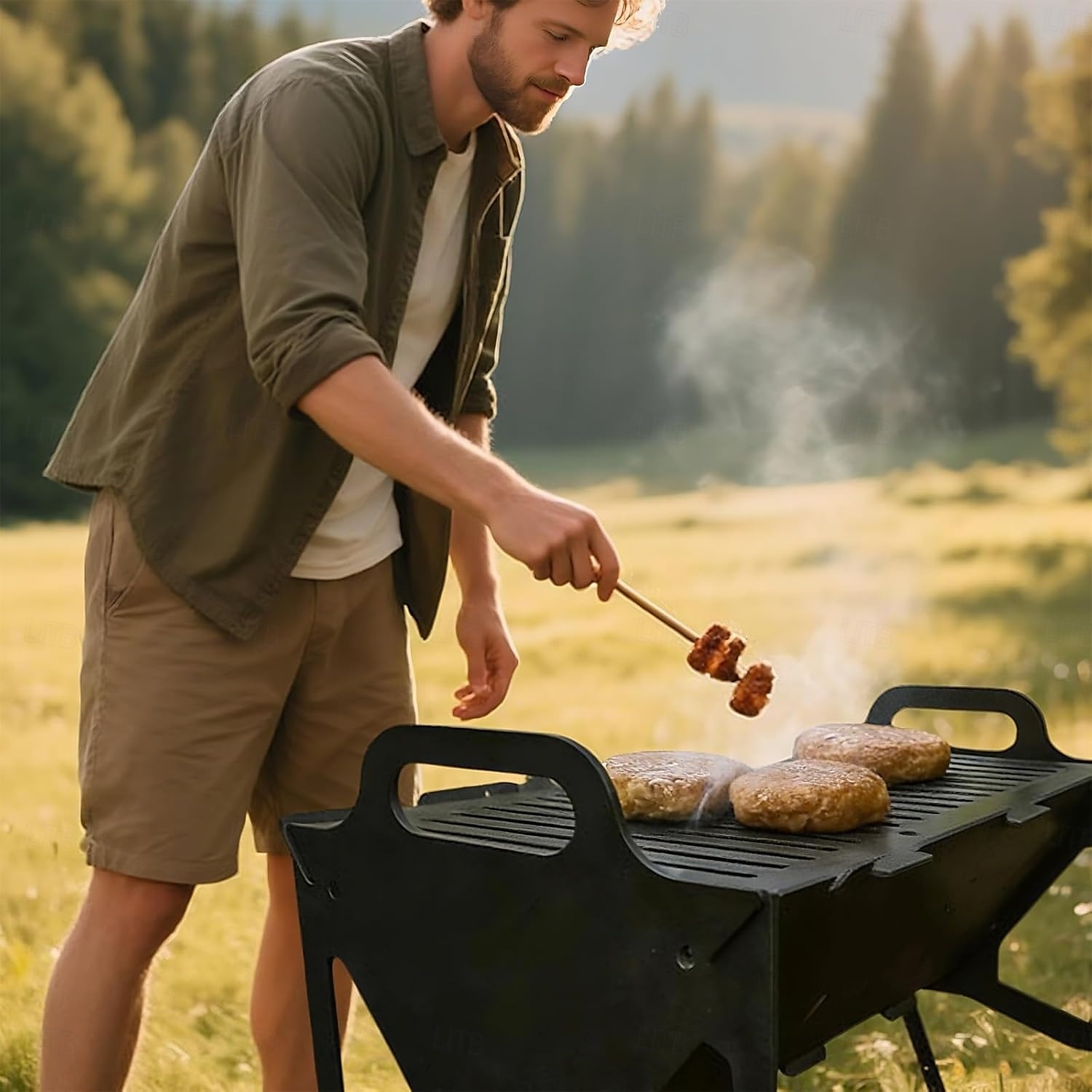 Kokoontaitettava grilli helppoa säilytystä varten Teräksinen helposti kannettava rakogrilli Kokoontaitettavat grillit sopivat täydellisesti retkeilyyn, matkustamiseen ja ulkogrilliin 2026 - $41.99 –P5