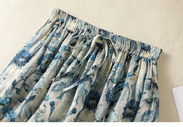 Femmes Jupe Longue Élégant Bohème ancien Occasionnel Maxi Taille haute Jupes Floral Non Elastique Vacances Décontracté Couleur de l'image Été Coton Lin de 2025 ? $34.99 –P2