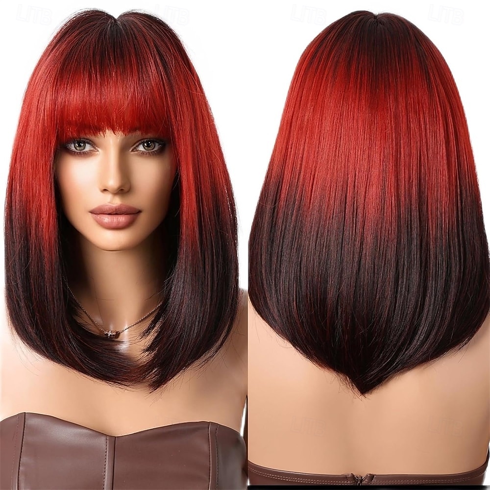 Parrucche bob nere e rosse con frangia, parrucche corte rosse e nere per donne nere, parrucca sintetica da 16 pollici, parrucche per cosplay, parrucche per feste di Halloween. del 2025 a $24.99 –P1