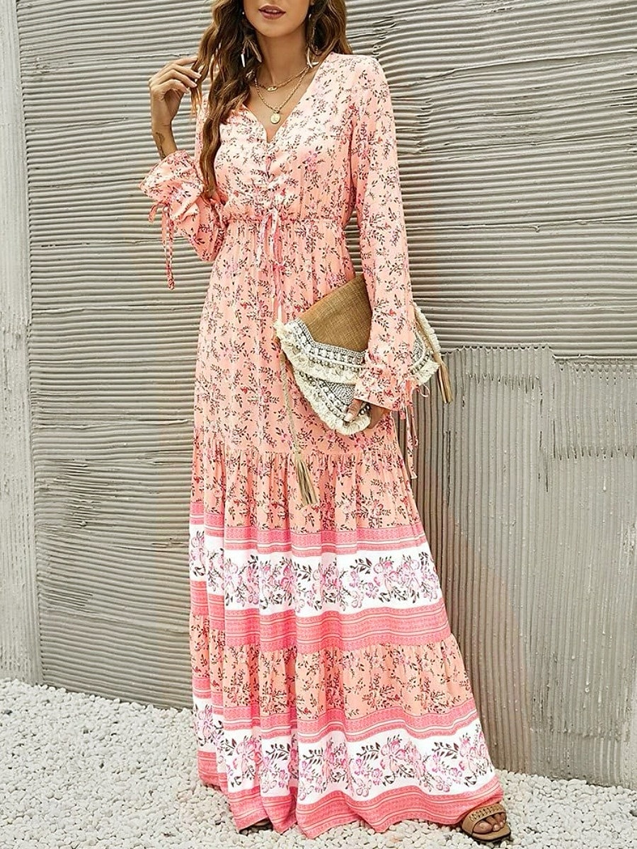 Per donna Vestito maxi Abito casual Vestito svasato Abito Boho a maniche lunghe Abito linea A Boemia Informale Da mare Giornaliero Standard Floreale Manica lunga A V Giallo Rosa Blu Primavera Autunno del 2025 a $38.99 –P8