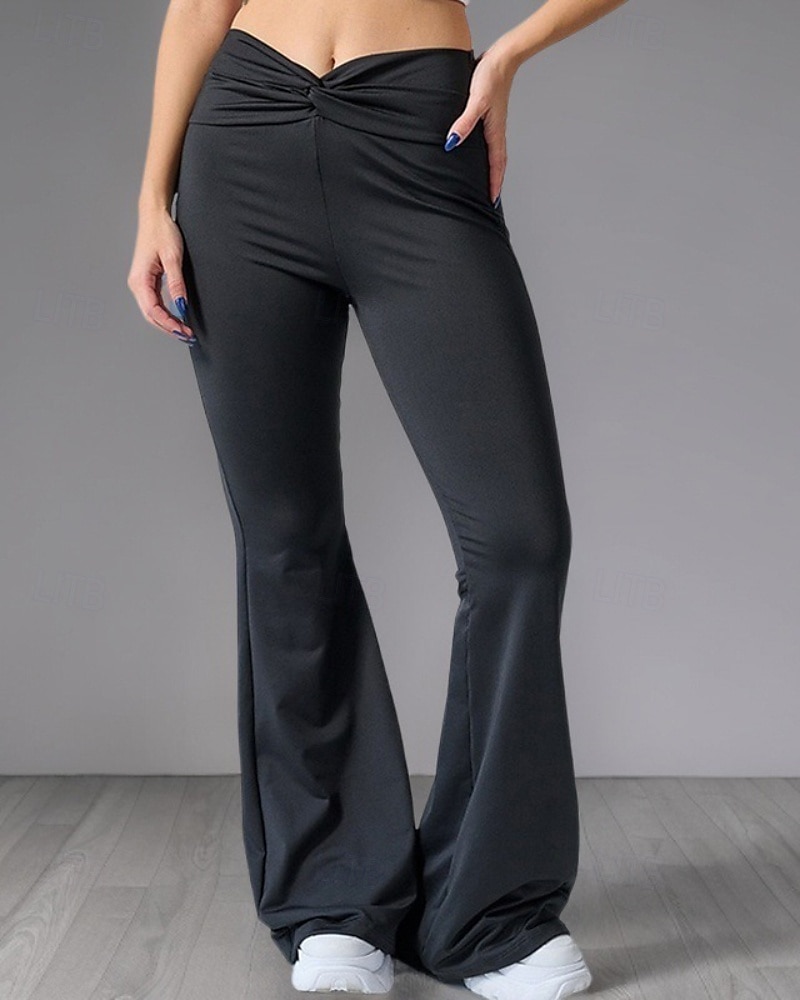 Mulheres Perna larga Parte inferior do sino Calças Roupa de rua Casual Comprimento total Natural Tecido Cintura elástica Macio Feriado Final de semana Preto Outono Normal de 2025 por $19.99 –P1