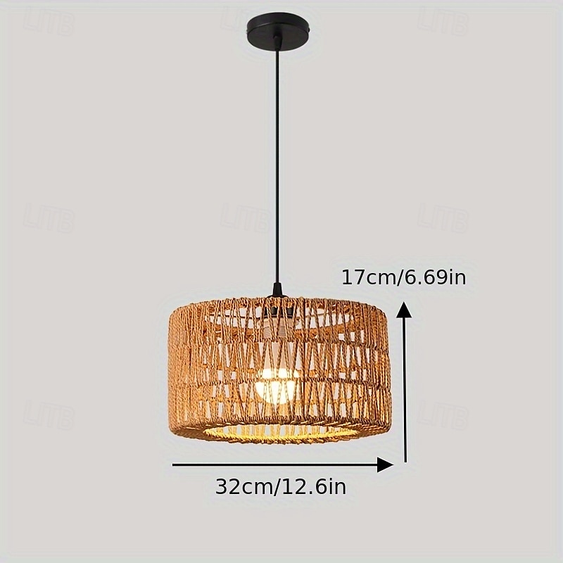 Landlig vintage pendellampe, metallflettet rottingtau, 17 cm høyde, varmt hvitt/hvitt lys, E26 E27, justerbar kjede, for kjøkkenøy, spisestue, soverom, restaurant 2025 - $106.99 –P5