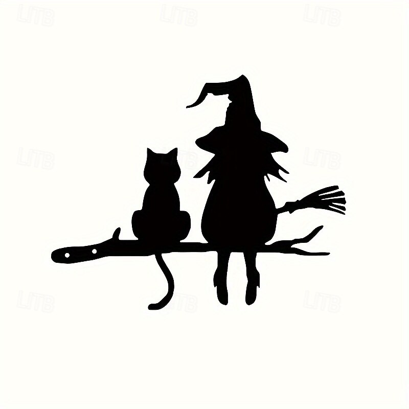 2025年 庭の木の枝に座っているかわいい魔女と猫の金属シルエットの芸術的な装飾1個。ガーデンフェスティバルの装飾に最適です。  コレクション – $27.99 –P6