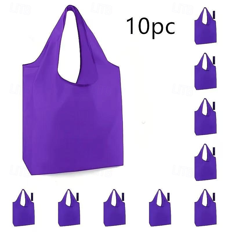 10 wiederverwendbare, faltbare Einkaufstaschen, strapazierfähige, waschbare Tragetaschen aus Polyester mit stabilen Griffen, leuchtende Farben, umweltfreundliche Einkaufstaschen für den täglichen 2025 - $18.99 –P14
