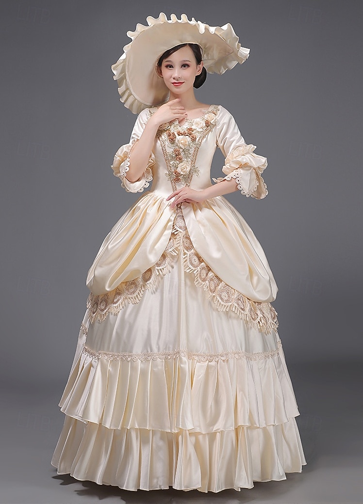 ancien Rococo Renaissance Maxi Robe Normal Juliette Princesse Mariée Plissé Volanté Princesse Col rond Déguisement Femmes Halloween Carnaval Mascarade Soirée Halloween Performance Adultes de 2026 ? $263.59 –P9