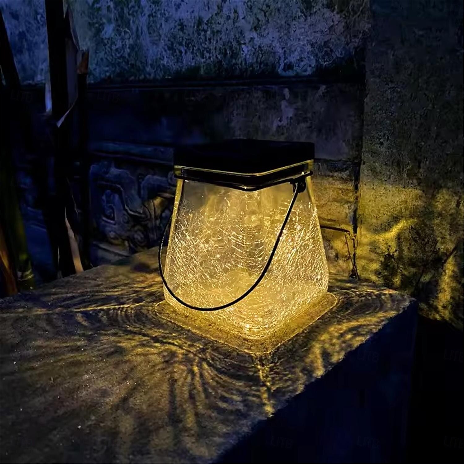 Solarbetriebene, geknackte Hängelampe für den Außenbereich, Gartenhof, Landschaftslampe, solarbetriebene quadratische Schreibtischlampe aus Glas, 1 Stück 2025 - $31.99 –P6
