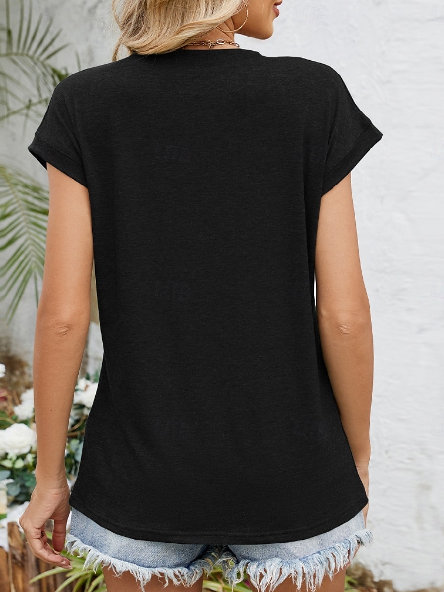 Femmes Hauts d'été Couleur Unie Élégant Occasionnel Manche Courte Col en V Hauts Réguliers Quotidien Froncé Vert cendré Noir Blanche Vin Été Printemps de 2025 ? $18.99 –P11