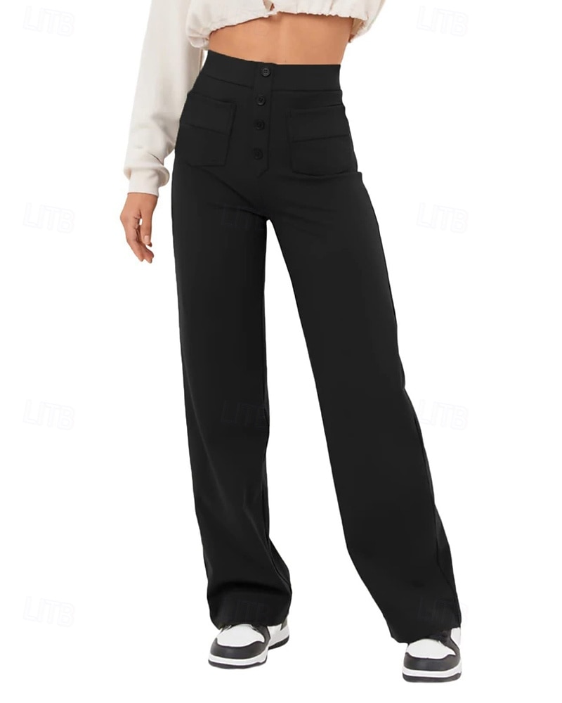 Pentru femei Picior Larg Pantaloni Drept Șic Stradă Casual Lungime totală Natural Simplu Buzunar Talie elastică Cataramă Comfortabil În aer liber Stradă Ieșire Măr Verde Gri Închis Roșu portocaliu 2025 - $19.99 –P3