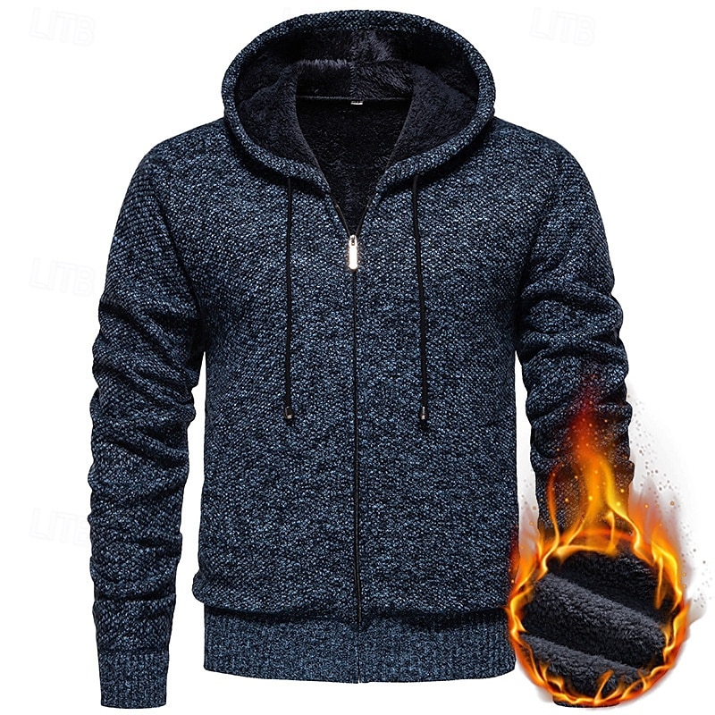 Hombre Chaqueta de Punto Suéter recortado Jersey con cremallera Suéter de punto Estriado Tejer Tops regulares Bolsillo Vellón Plano Con Capucha Moda Clásico Vacaciones Ropa Cotidiana Ropa Otoño 2025 - $21.99 –P9