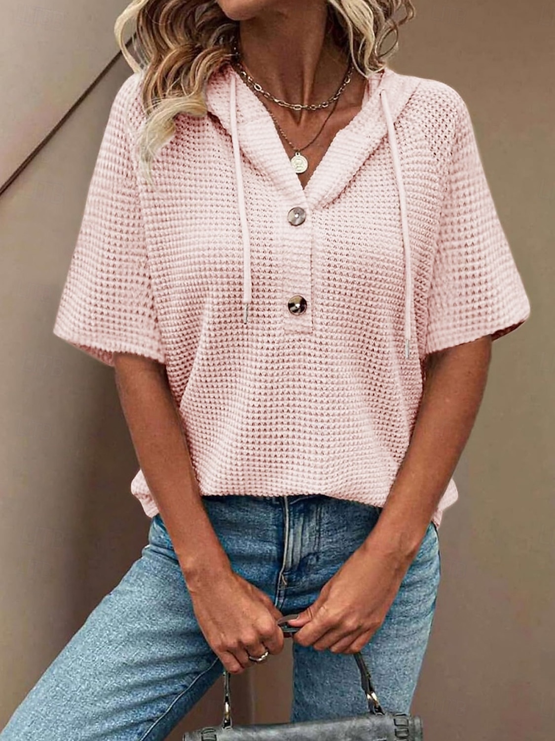 Per donna Blusa Semplice Essenziale Moderno Manica Corta Scollo a V Top Regolari Quotidiano Bottoni Nero Bianco Rosa Rosso Blu marino Estate del 2025 a $16.99 –P7