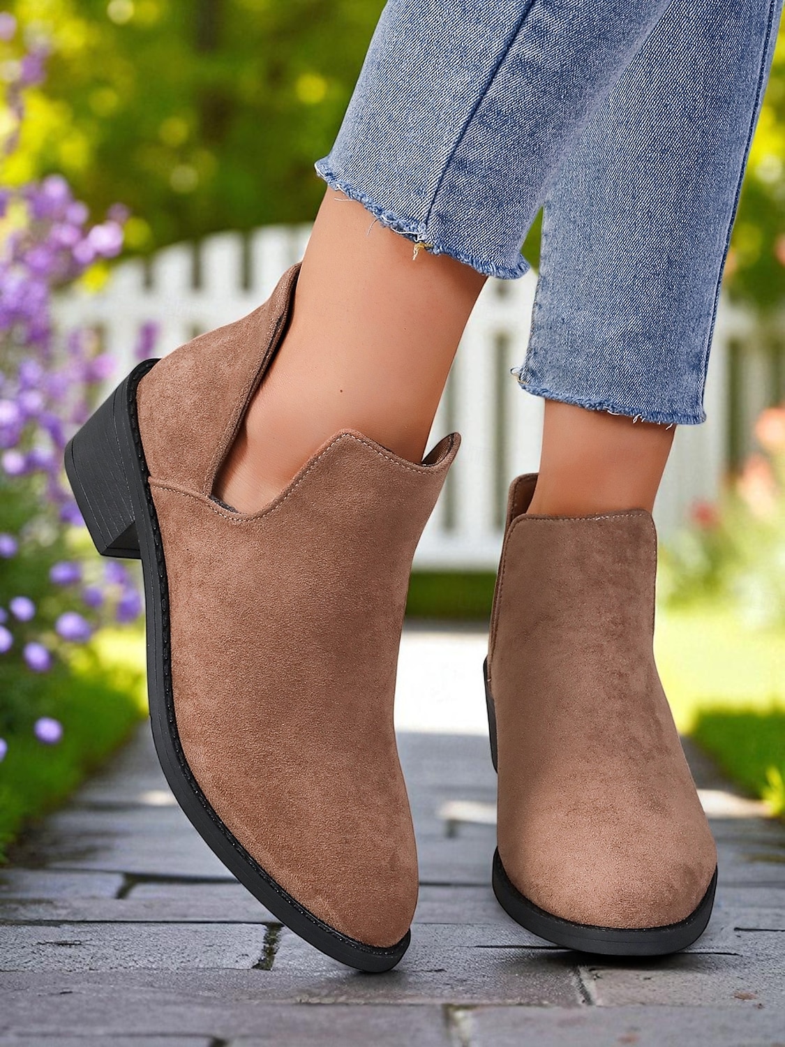 Botines de ante sintético para mujer con tacón bajo: botas cortas informales para uso diario, paseos de otoño y caminos rurales. 2025 - $24.99 –P5