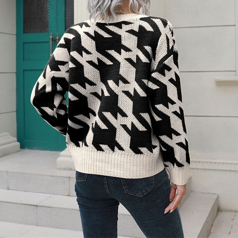 Naisten Neule Vapaa-aika Houndstooth-kuvio Paksu Poolokaulus Kudottu Pitkähihainen Tavalliset topit Neuloa Päivittäin Pyhäpäivä Bile Sininen Apila Syksy Talvi 2025 - $24.99 –P7