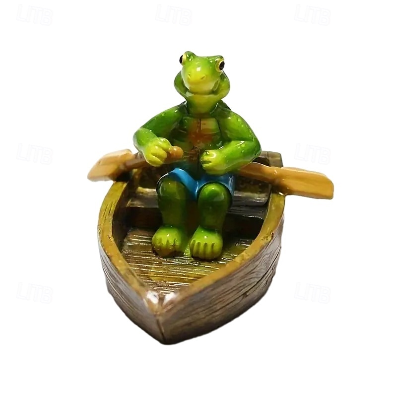 Figurine de grenouille et de tortue en résine dans un canoë, ornement flottant, figurine d'animal flottant réaliste avec des yeux jaunes, cadeaux idéaux pour le jardin, la piscine ou la rivière de 2025 ? $20.99 –P14