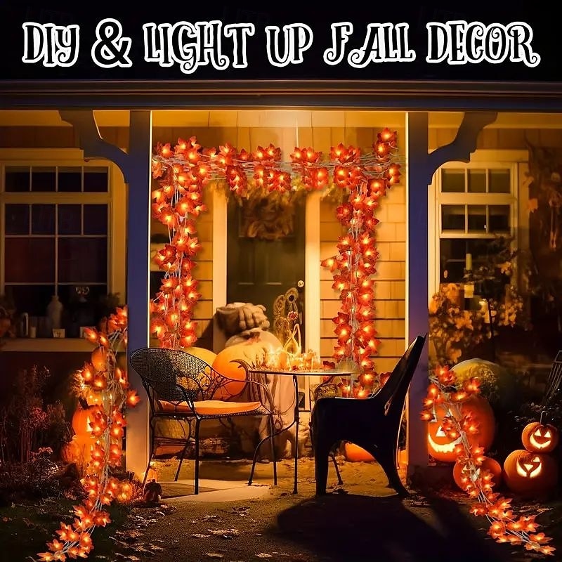 Halloween Solar Pumpkin Maple Leaf Fairytale String Lights 6.5m 30LED Outdoor Waterproof Garden Lights Thanksgiving Halloween Party Atmosphere Home Balcony Terrace Yard Porch Decoration 2025 - $17.19 –P11