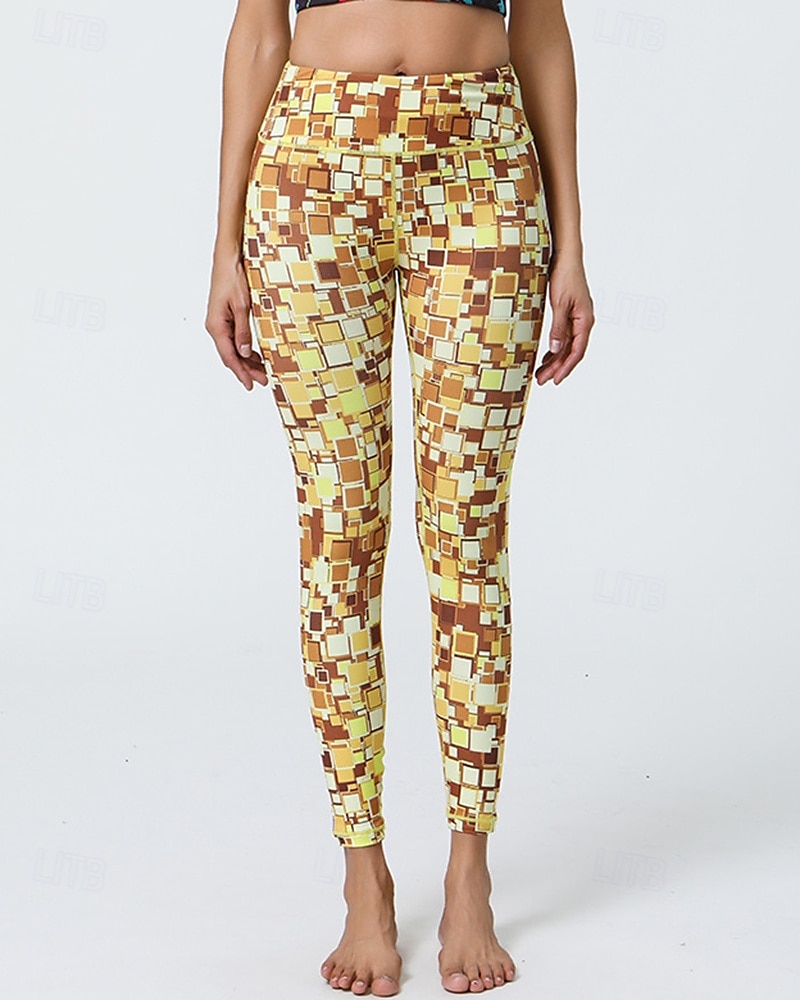 Mujer Leggings Capri Mallas Leggings de Yoga Control de barriga Alta cintura Gimnasio De Deporte Pilates Prendas de abajo Estampado Negro Amarillo Azul Otoño Deportes Ropa de Deporte Ajuste ceñido 2025 - $16.49 –P5
