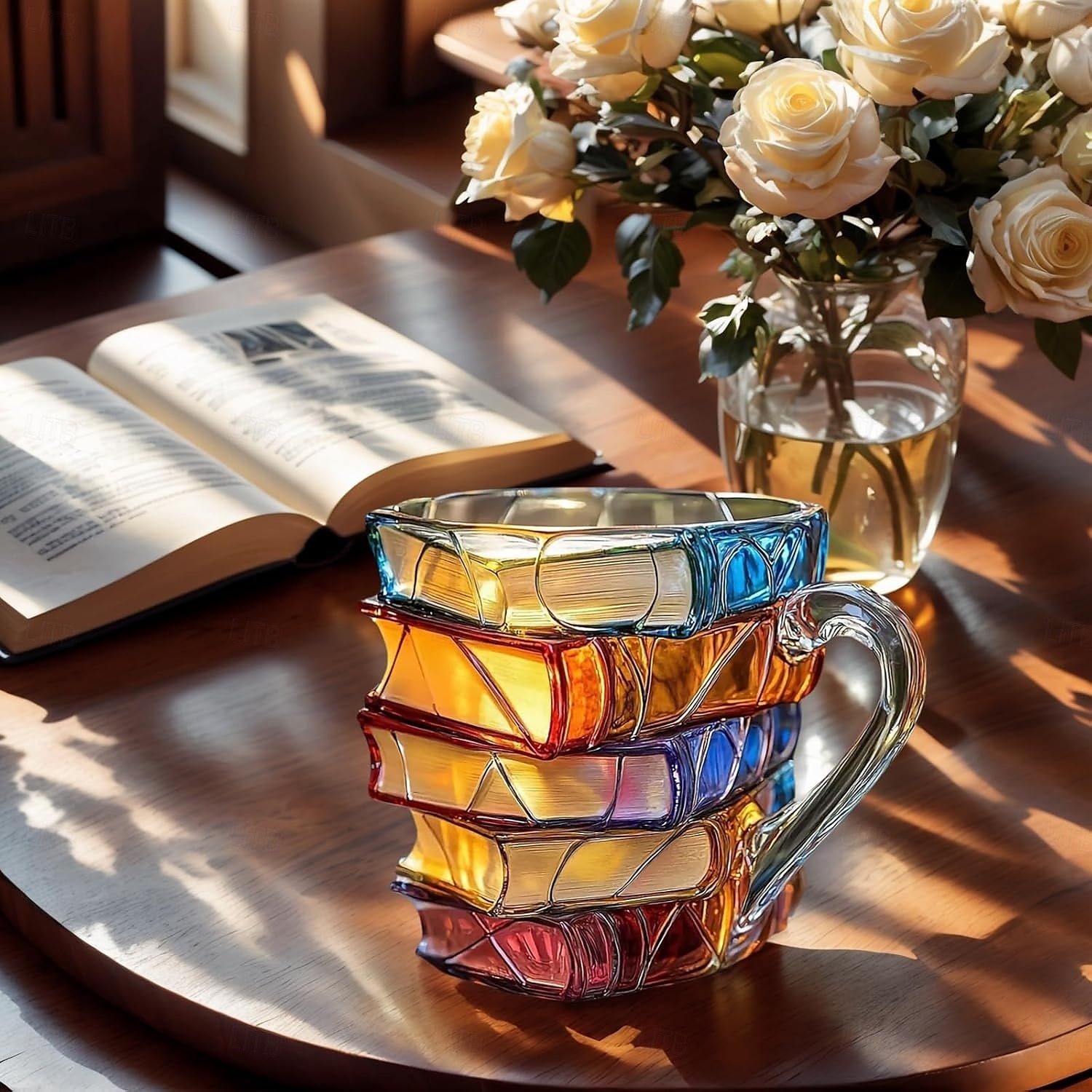 bemalte Buchtasse 300ml/10oz Gitarren-Kaffeetasse Buch-Kaffeetasse einzigartige bunte Glasbücher Stapel-Kaffeetasse Sammlung Geschenk 2025 - $23.99 –P6