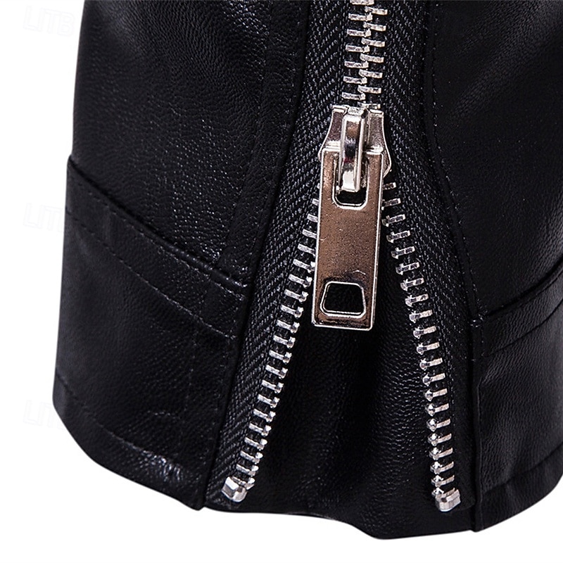 Voor heren Jas van imitatieleer Bikerjack Motorjas Vakantie Dagelijks Winddicht Houd Warm Zak Herfst Winter Effen Modieus Klassiek Revers Normaal Zwart Jacks 2026 - $57.99 –P11