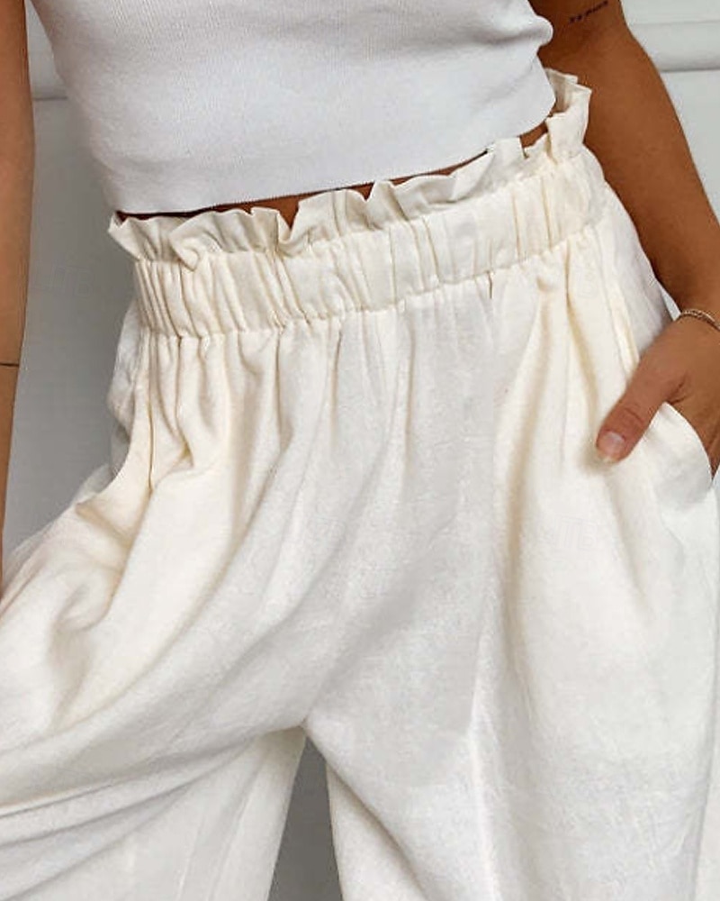 Mulheres Perna larga Calças Roupa de rua Casual Comprimento total Natural Tecido Cintura elástica Confortável Feriado Roupa Diária Final de semana clarete Ferrugem Azul marinho Branco Outono Normal de 2025 por $17.99 –P15