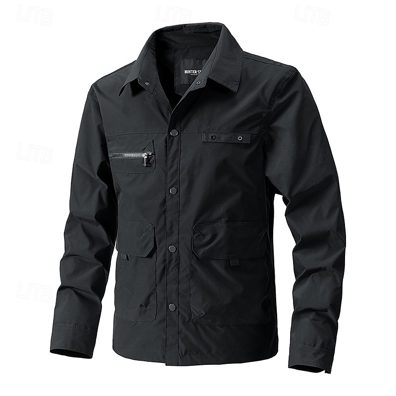 Herren Leichte Jacke Hemdjacke Sport im Freien Lässig Wasserdicht Windjacke Mehrere Taschen Frühling & Herbst Einfarbig Aktiv Lässig Mit Kapuze Regulär Schwarz Grün Khaki Kaffee Jacken 2025 - $63.99 –P4