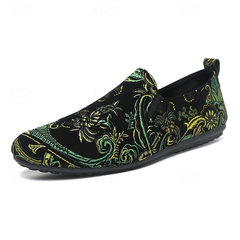 scarpe slip-on ricamate nere e verdi da uomo – scarpe casual eleganti con design floreale, adatte per feste e occasioni alla moda del 2026 a $26.99 –P1