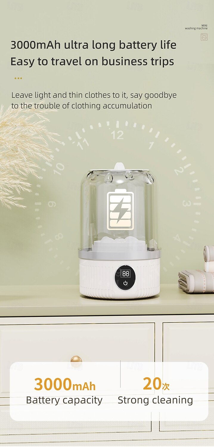 draagbare automatische wasmachine geen stekker nodig geen montage nodig 3000 mAh ultra sterke batterijduur kan ongeveer 15 keer worden gebruikt na 2 uur opladen geschikt voor zakenreizen familie 2025 - $31.99 –P13