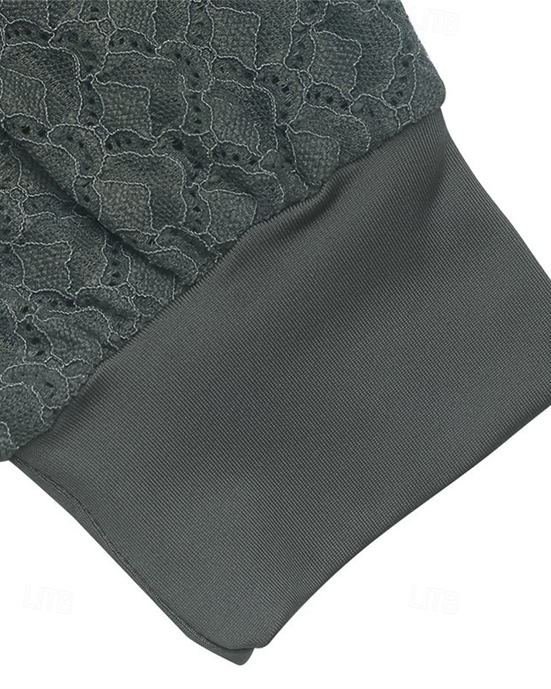 Női Póló Tee Top Sima Divat Modern Hosszú ujj V-alakú Normál felsők Napi Alkalmi Csipke Kollázs Világos szürke Tavasz Ősz 2025 - $22.99 –P9