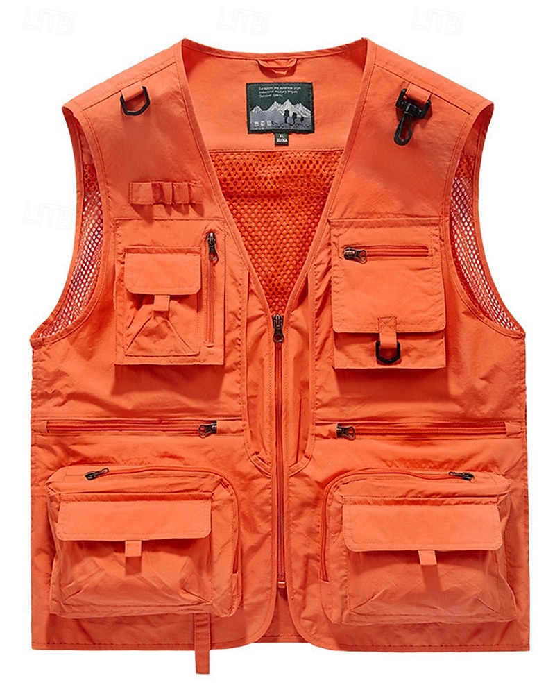 Homme Gilet de pêche Gilet multifonctionnel Sans manches Veste Extérieur Léger Respirant Fermeture éclair Polyester Noir Blanche Vert Véronèse Chasse Pêche Escalade de 2025 ? $20.79 –P7
