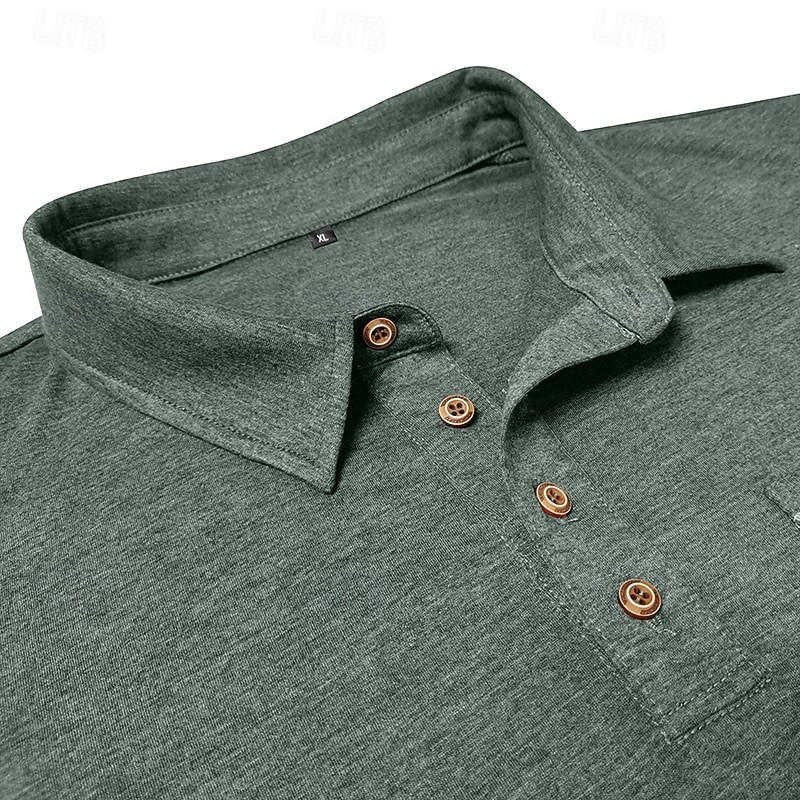 Homens Pólo Camisa de golfe Desportos e Ar livre Casual Colarinho Clerical Clássico Manga Longa Roupa de rua Legal Tecido Bolso frontal Primavera & Outono Normal Preto Branco Azul Verde Cáqui Cinzento de 2026 por $31.99 –P8