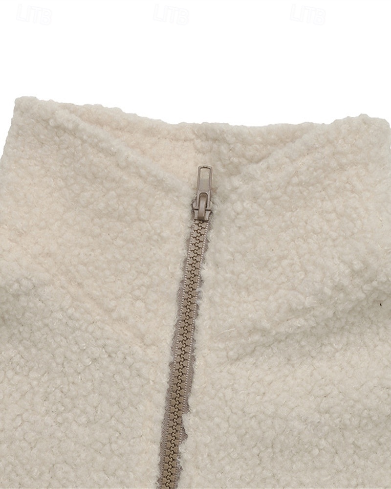 Pentru femei Hanorace Hanorace cu fermoar Bloc Culoare Șic Stradă Casual Sherpa Fleece Manșon Lung Gât Înalt Topuri obișnuite Stradă Concediu Ieșire Quarter Zip Kaki Iarnă 2025 - $31.99 –P7