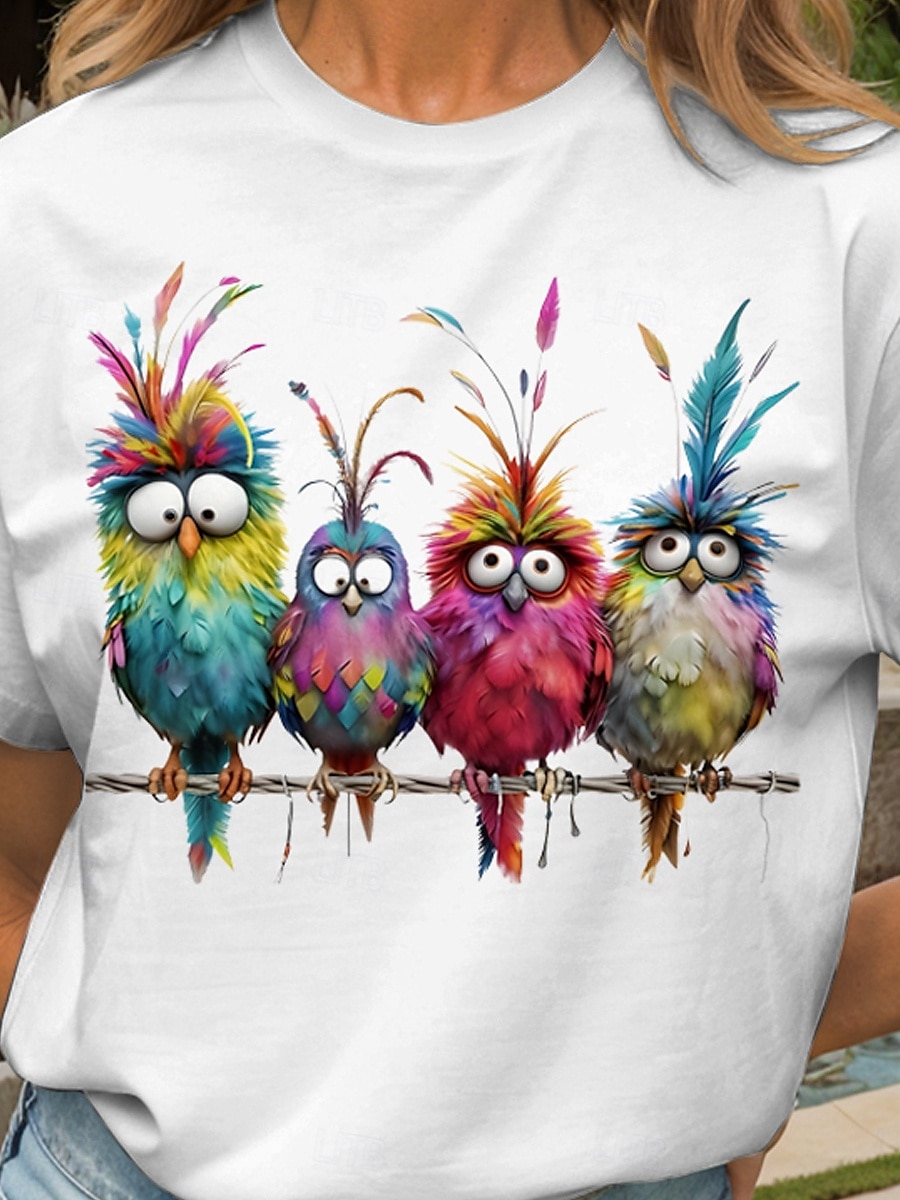Dame T skjorte Grafisk Dyr Årgang Stilfull Klassisk Kortermet Crew-hals Rund hals Vanlige topper Daglig Helg Trykt mønster Svart Hvit Gul Rosa Blå Sommer Vår 2025 - $19.99 –P3