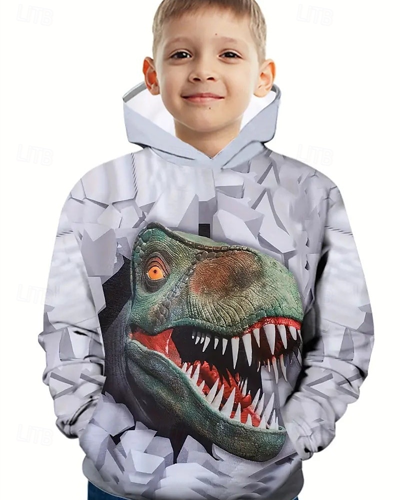 Pojkar 3D Djur Dinosaurie Huvtröja Långärmad Vår Höst Mode Streetwear Barn 4-12 år Huva Utomhus Ledigt Dagligen Normal 2025 - $18.99 –P1