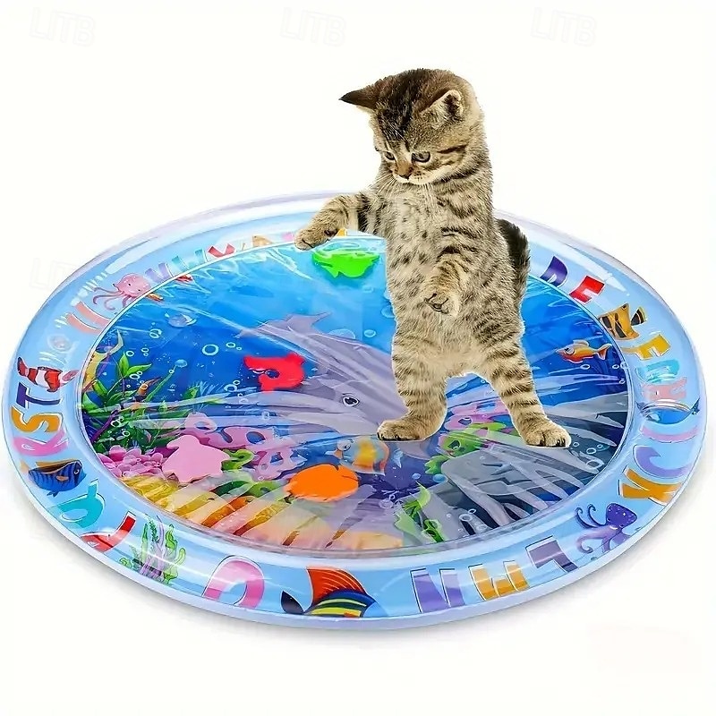 25,6 inch verkoelende huisdierenmat, watermat met oceaanthema voor huisdieren, verkoelend interactief speelgoed met drijvend visontwerp, cartoon-maritieme patronen voor katten &kleine tot grote 2025 - $13.99 –P3