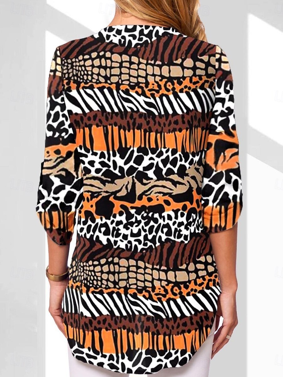 Dame Bluse Blomstret Grafisk Geometrisk Stilfull Fritid Langermet V-hals Vanlige topper Daglig Glidelås Trykt mønster Svart Hvit Rosa Marineblå Blå Sommer Vår Høst 2025 - $23.99 –P8