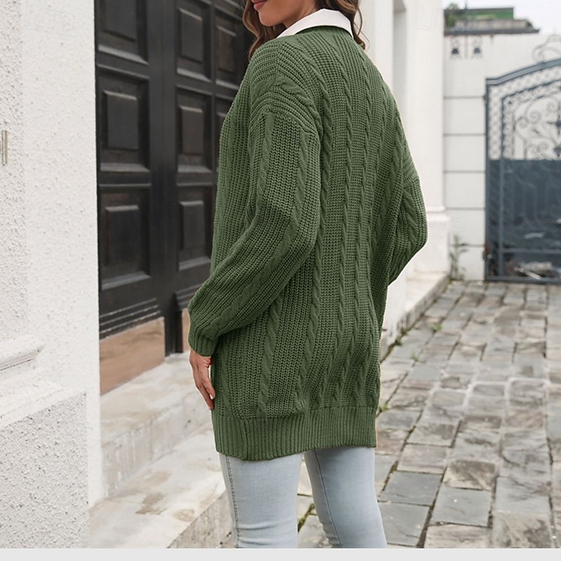 Femmes Cardigan Occasionnel Couleur Unie Épais Col en V Tricoté manche longue Hauts Réguliers Tricoter Quotidien Fête Sortir Jaune Vert Véronèse Automne Hiver de 2025 ? $26.99 –P7