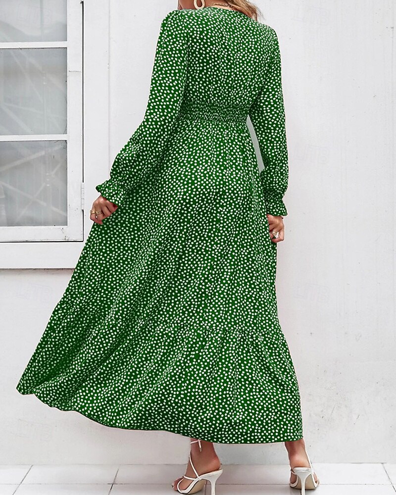Damen Langes Kleid Maxikleid Freizeitkleid Druckkleid Mode Modern Täglich Strand Wochenende Normale Passform Blume Langarm V Ausschnitt Schwarz Rote Blau Grün Sommer Frühling Herbst 2025 - $23.99 –P17