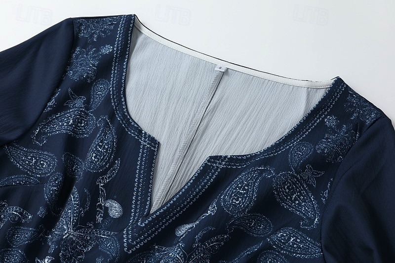 Femmes Robe Midi Robe bohème Robe occidentale Mode Classique Fête Sortir Week-end Coupe régulière Fleur manche longue Col en V Bleu de minuit Été de 2025 ? $37.99 –P6