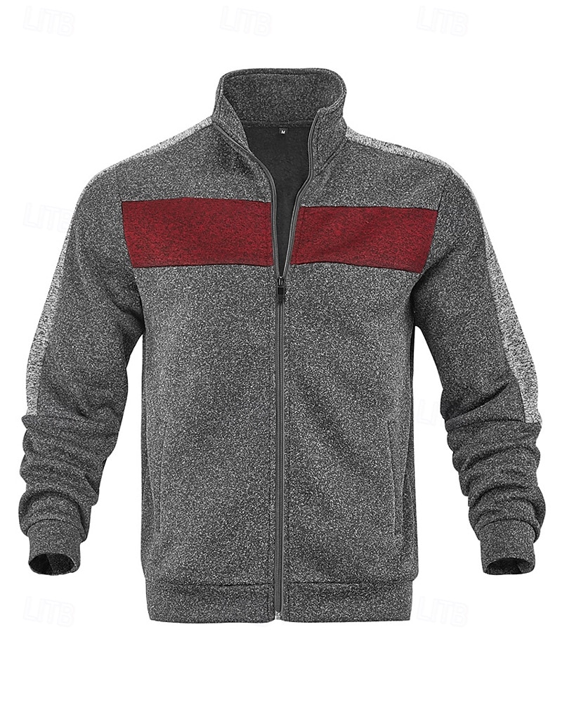 Herren Freizeitjacke Collegejacke Urlaub Täglich Atmungsaktiv Tasche Frühling Herbst Farbblock Mode Klassisch Stehkragen Regulär Schwarz Rote Grün Hellgrau Dunkelgray Jacken 2025 - $36.99 –P20