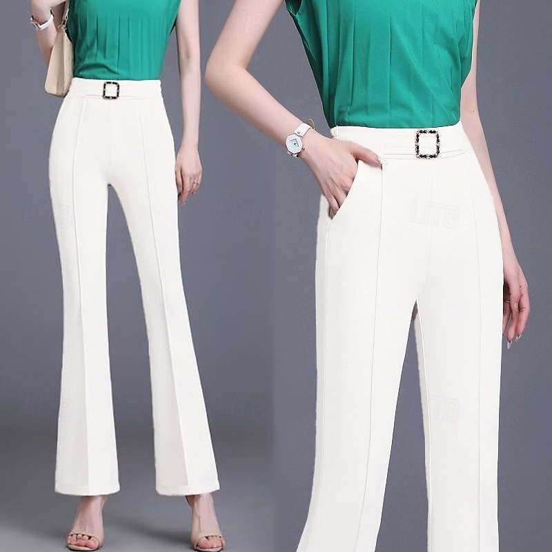 Women's Dress Pants Wide Leg Pants Trousers Fashion Streetwear Full Length High Waist Plain Elastic Waist Breathability Comfortable Micro-elastic Business Daily Wear Black White Khaki Apricot Spring 2025 - $16.99 –P6