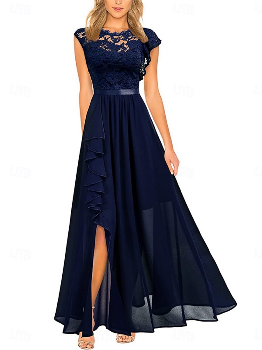 Pentru femei Rochie Lunga Rochie Maxi Rochie de dantela Rochie de Cocktail Rochie pentru invitata de nunta Șifon Elegant Modă Modern Nuntă Invitat la nunta Serată Fit regulat Simplu Manșon scurt Stil 2025 - $31.99 –P3