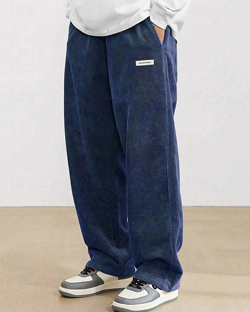 Homens Calças de Veludo Calças Calça casual Bolsos Cintura elástica Com Cordão Tecido Conforto Esportes Diário Moda Casual Preto Branco Micro-Elástica de 2025 por $26.99 –P7